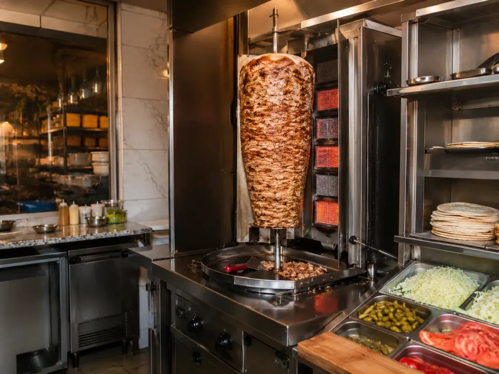 Stanowisko grillowe do przygotowania kebaba w lokalu gastronomicznym