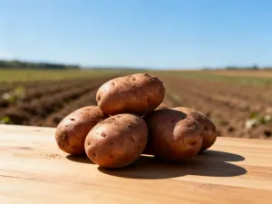 Garść świeżych, dojrzałych malin trzymana w dłoni na tle plantacji, symbolizująca wysoką jakość zbiorów.